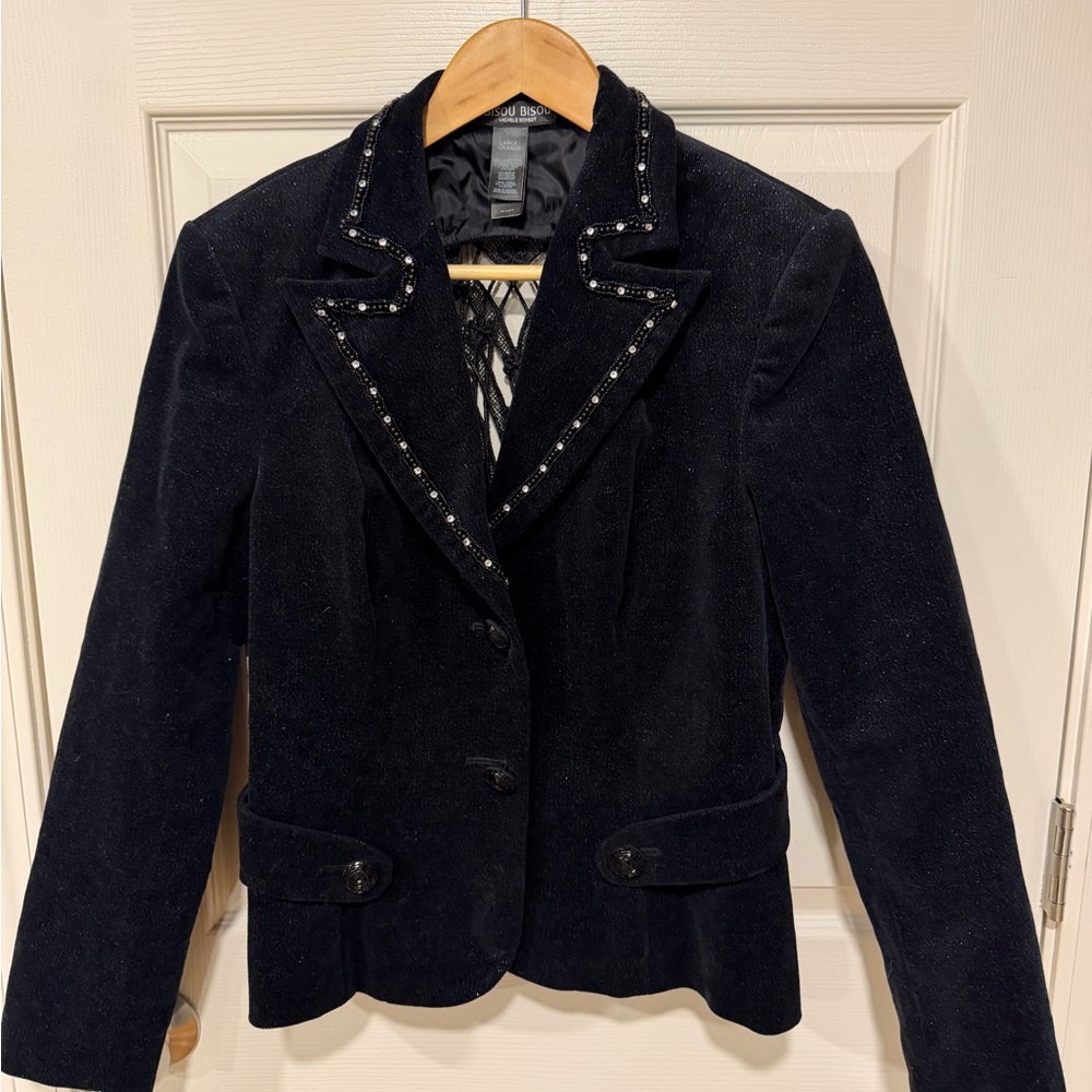 Bisou Bisou Black Blazer with Beaded Trim